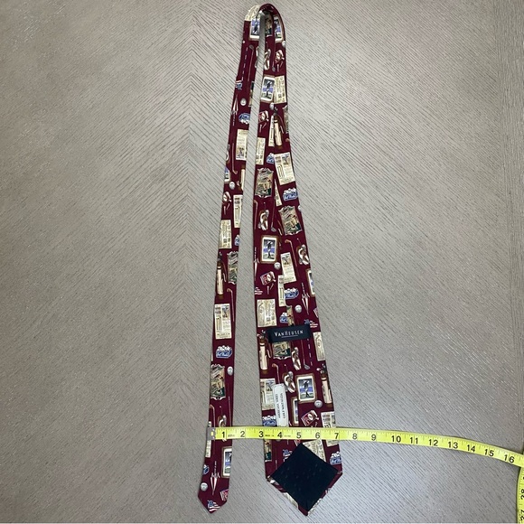 Van Heusen Americana Series Golf Nostalgia Silk Burgundy Men’s Neck Tie - Picture 5 of 11